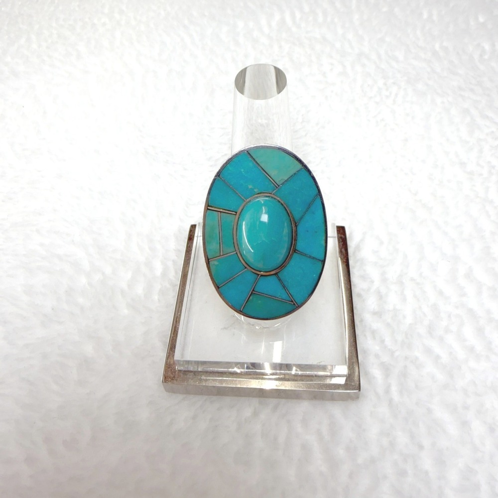 Jay King DRT 925 Silver Turquoise Inlay Statement Ring Sz 6.5 Oval Southwestern - Picture 6 of 13